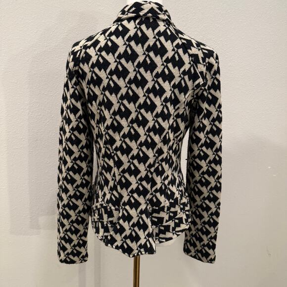 Diane von Furstenberg Geometric Knit Cardigan Jacket Black White Wool Blend 12 - Picture 3 of 9